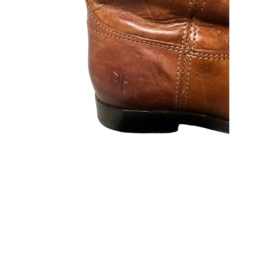 $298 Frye Melissa Button Cognac Riding Boot Brown Women Size 6.5 Tall Leather